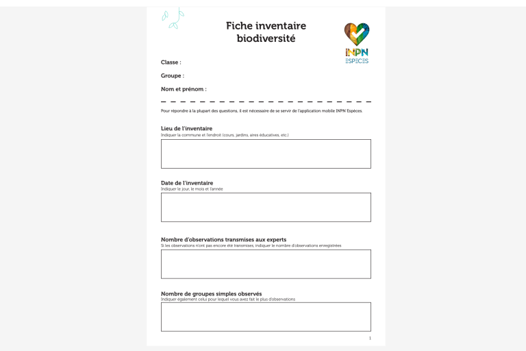 INPN Espèce scolaire - fiche inventaire